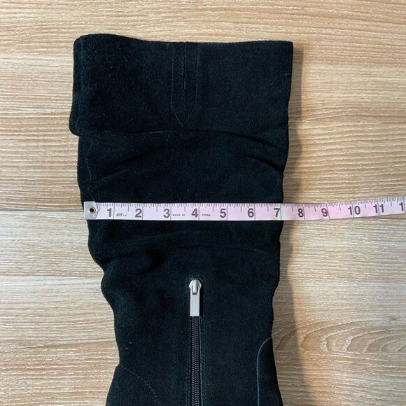 Splendid Gladis Black Suede Leather Ruched Knee High Heeled Boots Size 8.5 - Picture 14 of 16